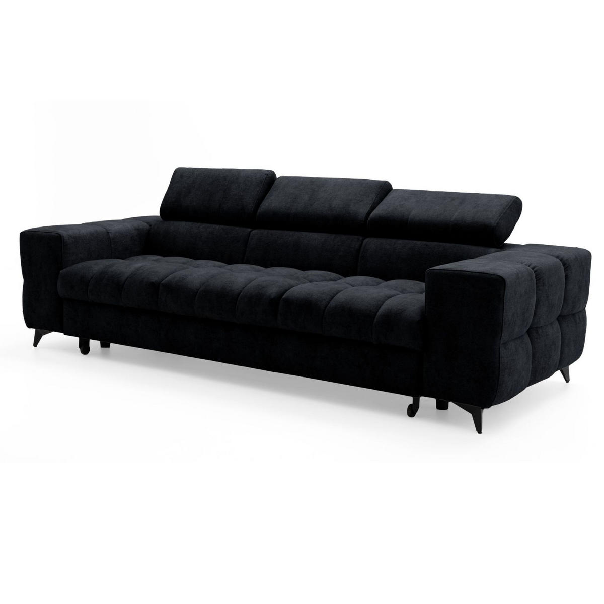 3-SITZER Sofa PUDDING mit Schlaffunktion 127x190 Velours Schwarz - Schwarz, Holz/Textil (260/90/100cm) - Muffo