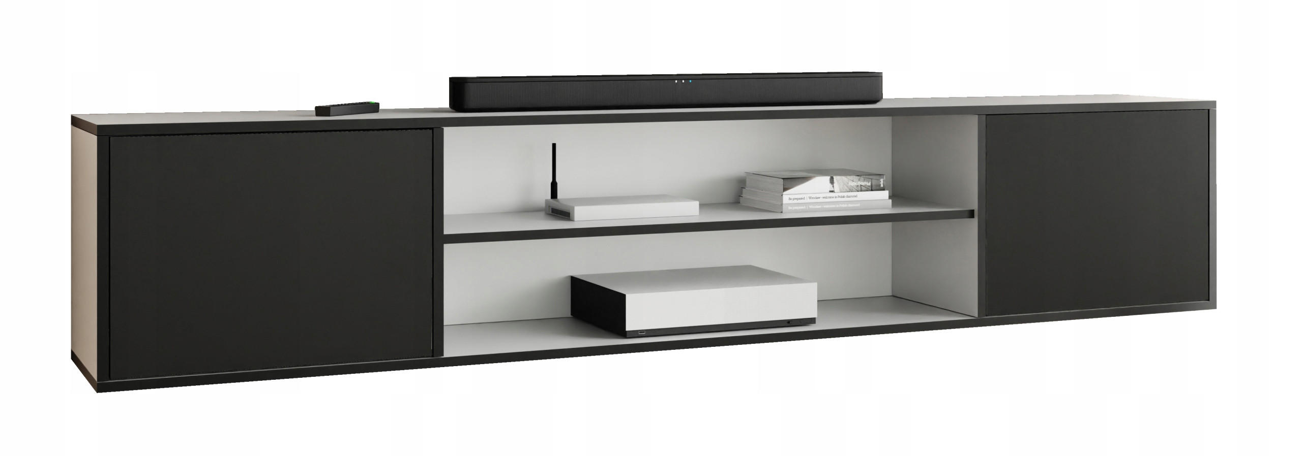 COMODA TV EDI 4 deschisa – 206x42x38 cm – Alb si Stejar Craft Auriu