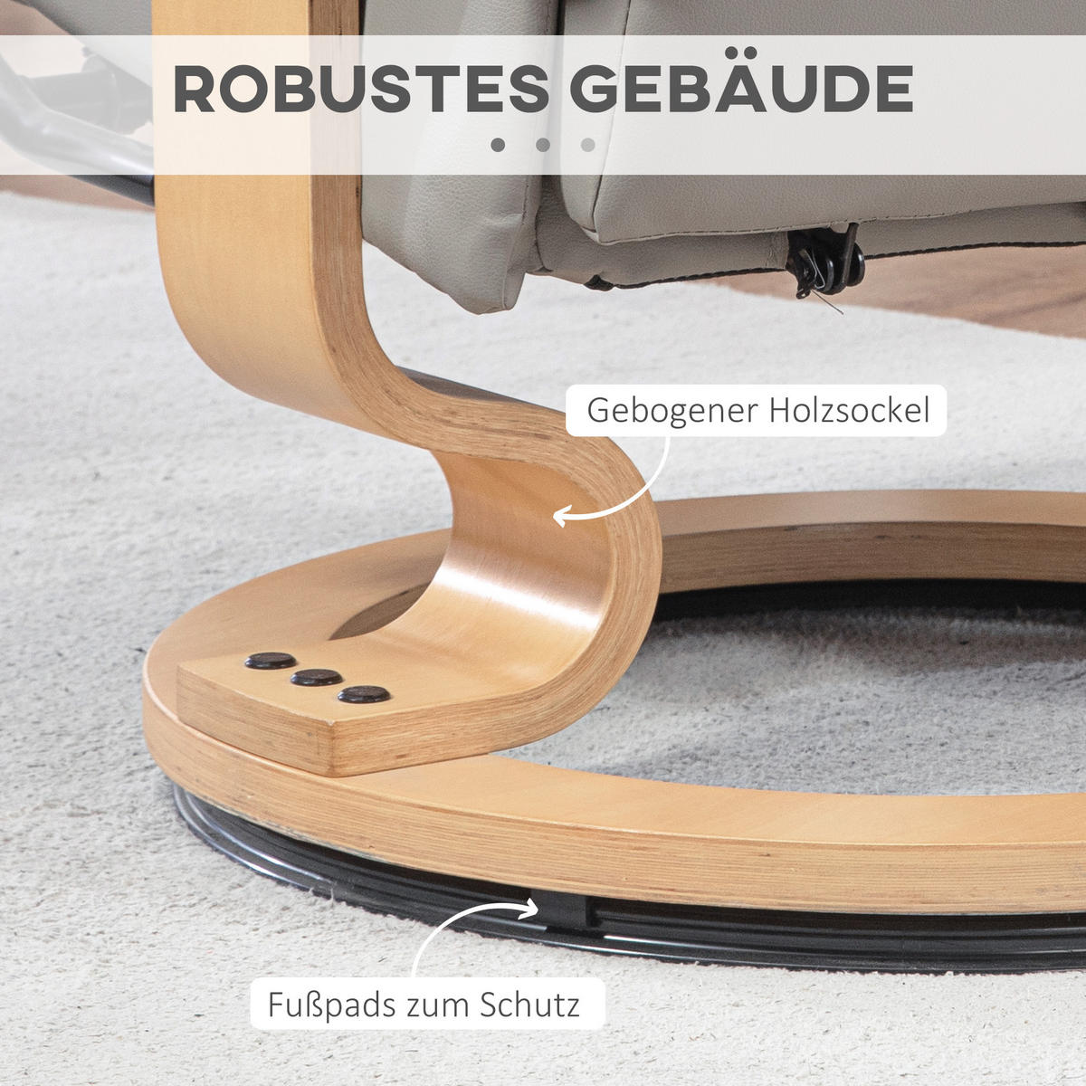 RELAXSESSEL mit Hocker, Drehbar Fernsehsessel mit Liegefunktion Kunstleder, Grau - Grau, Leder (85/104/76cm) - HOMCOM