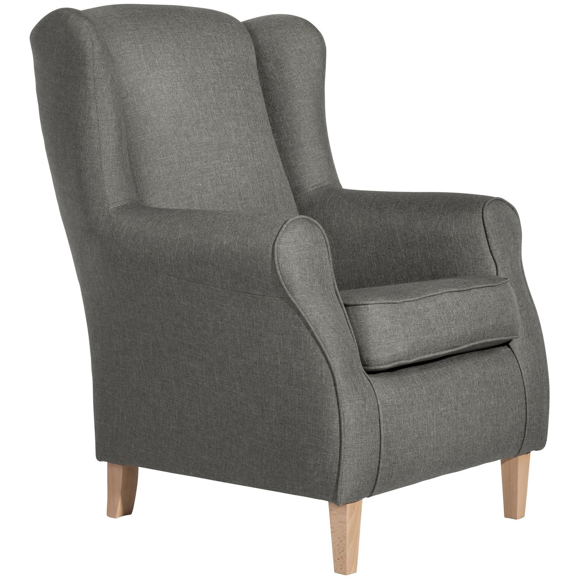58aufmkessel Ohrensessel Hellgrau, Buche 86x103x77 cm