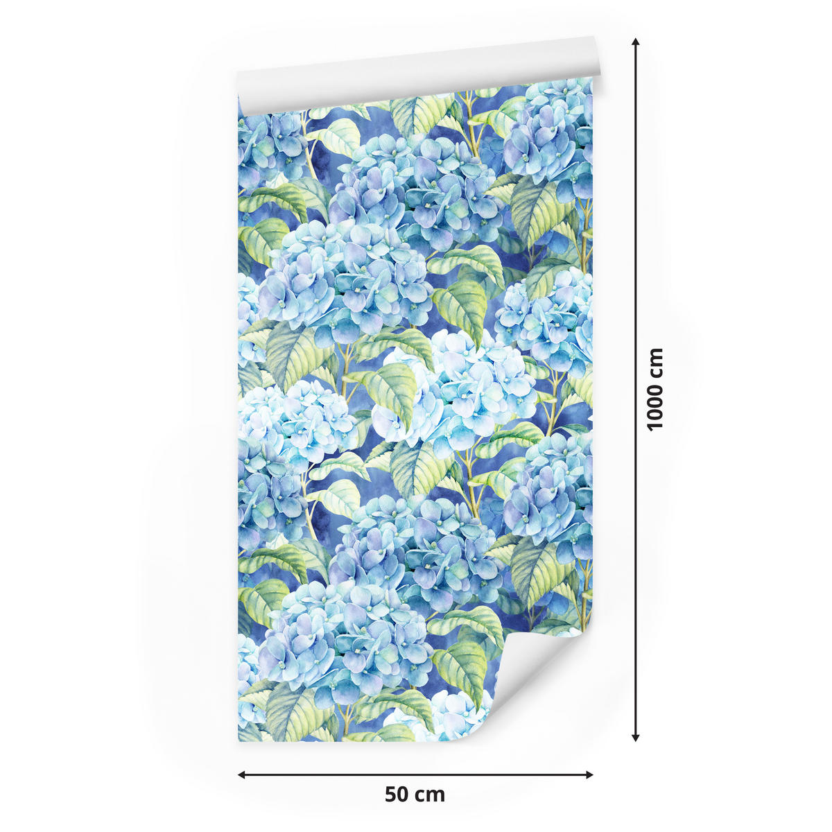 VLIESTAPETE Hortensien und Blätter – Blau, Grün – 50x1000 cm - Blau/Grün, Papier (50/1000cm) - Muralo