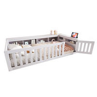 KINDERBETT 90/200 cm weiß aus Massivholz mit Stauraum und Tür - Weiß, Holzwerkstoff (90/200cm) - OKWISH