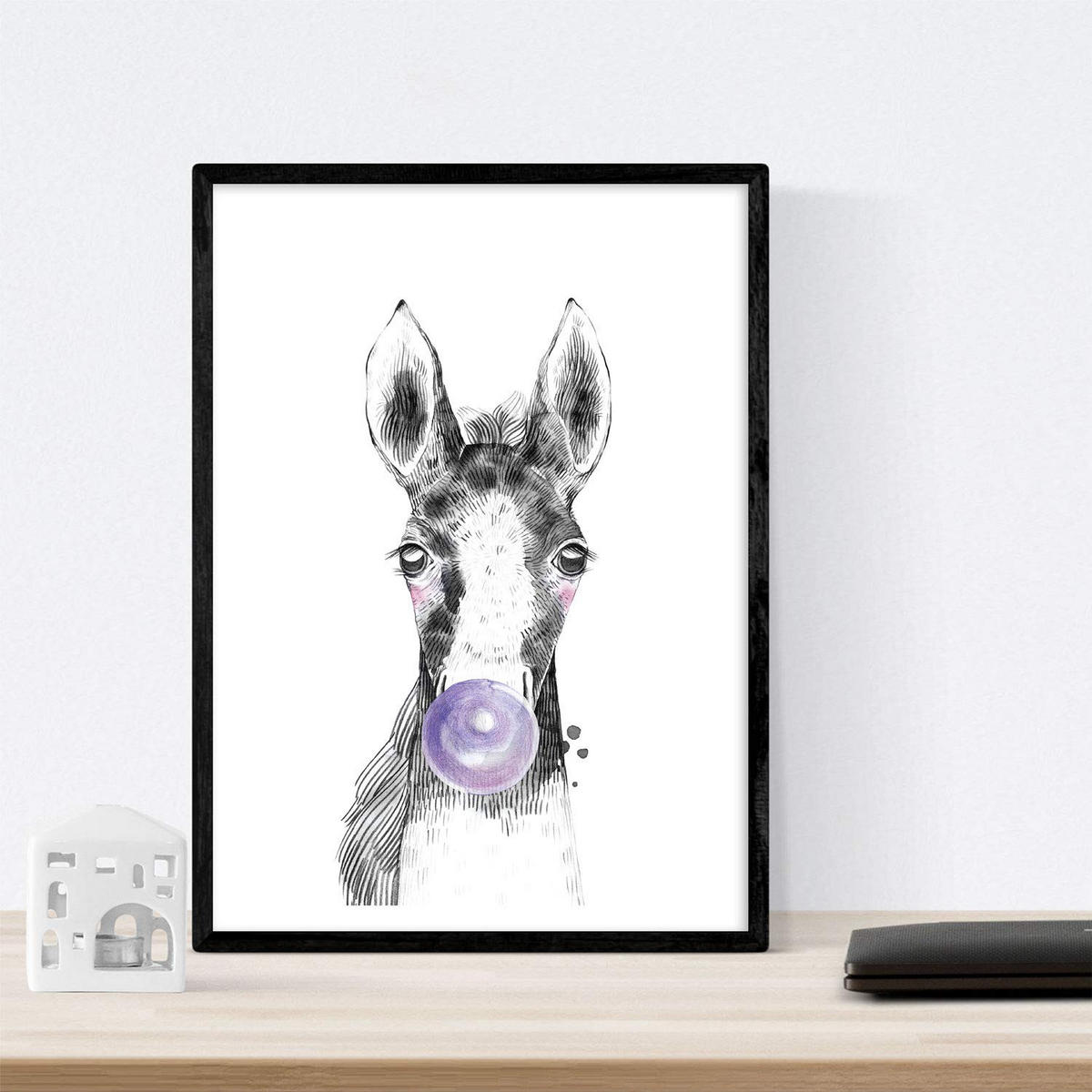 POSTER Set Mit 6 Tiere Babys Mit Kaugummi Kaninchenkuh Fuchs Pferd Bär Flamme - Klar, Papier (29/3cm) - Nacnic