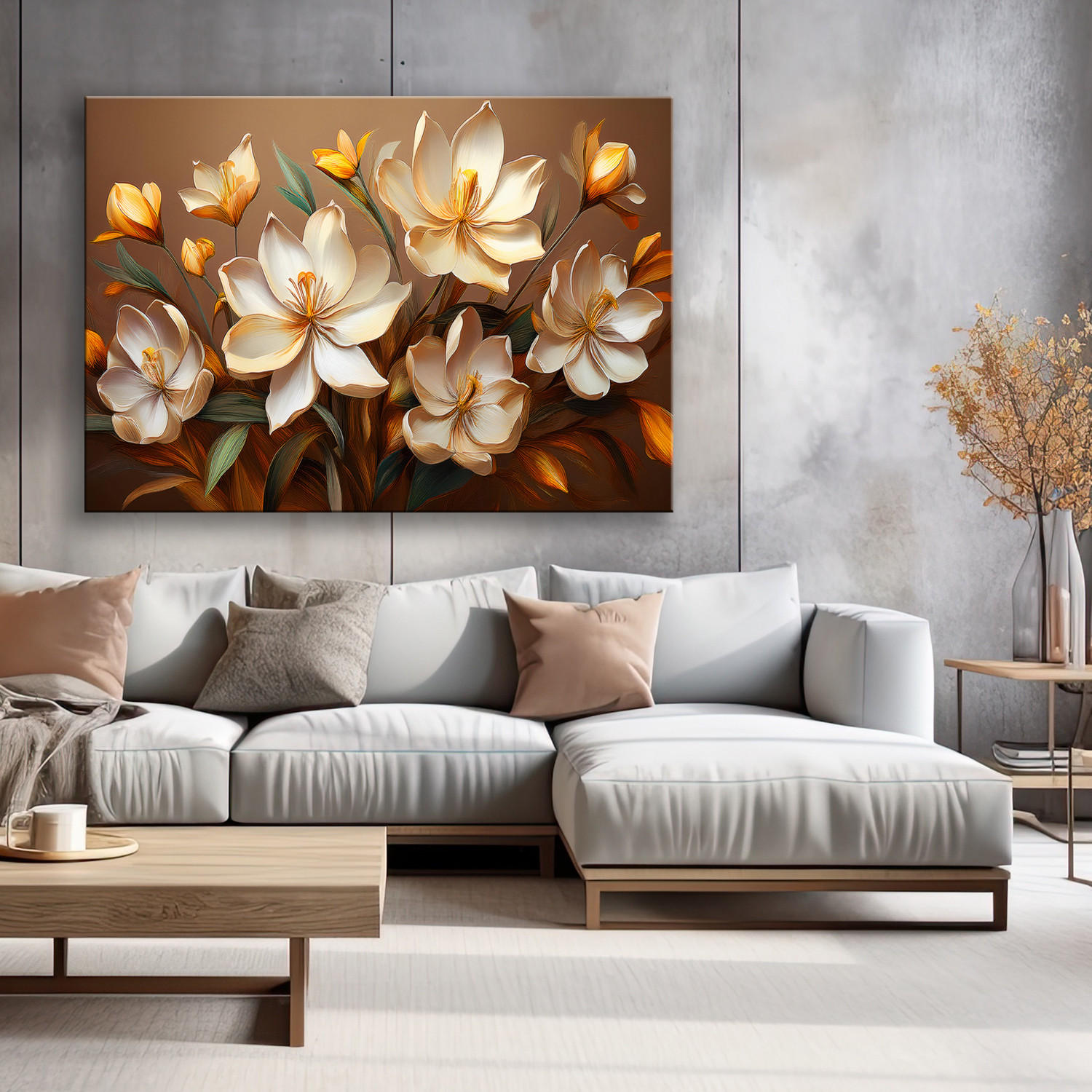 WANDBILD boho blumenstrauß komposition - Braun, Textil (60/40cm) - Feeby