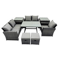 GARTENMÖBELSET mit ESSTISCH,HOCHLEHNER-SOFA Polyrattan Dunkelgrauer Mix 7-Sitzer - Dunkelgrau/Grau, Glas/Kunststoff - Fimous
