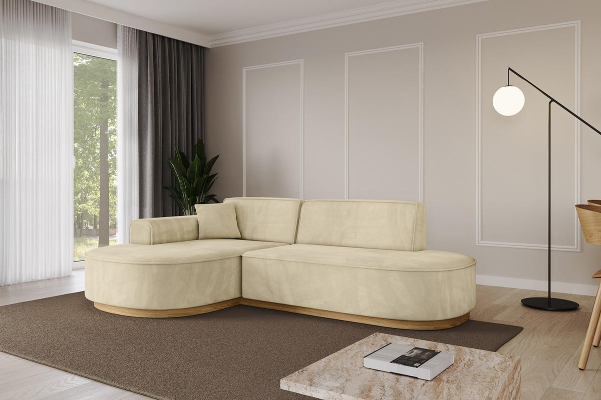 ECKSOFA Ottomane Links MARI-L1-v2 - 243x171x83 cm Beige Velours - Beige, Holzwerkstoff/Textil (243/171cm) - ALTDECOR