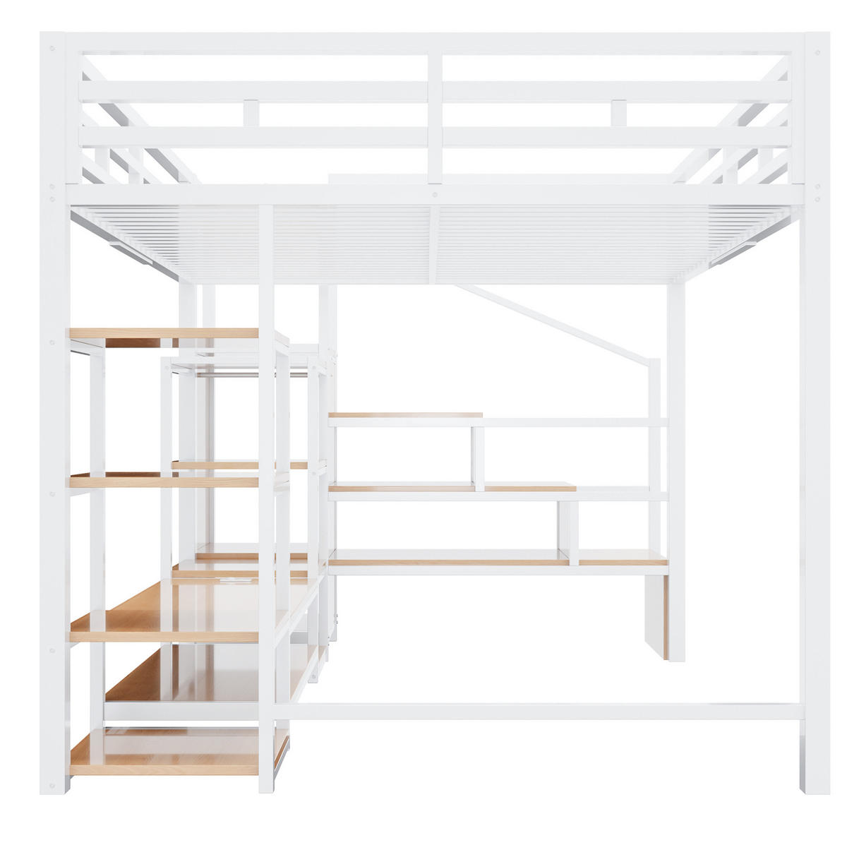HOCHBETT 140/200 cm mit TV-Ständer, Steckdose und Aufbewahrungsleiter, Metall-MDF-Kombination, Weiß - Weiß, Holzwerkstoff (140/200cm) - Redom