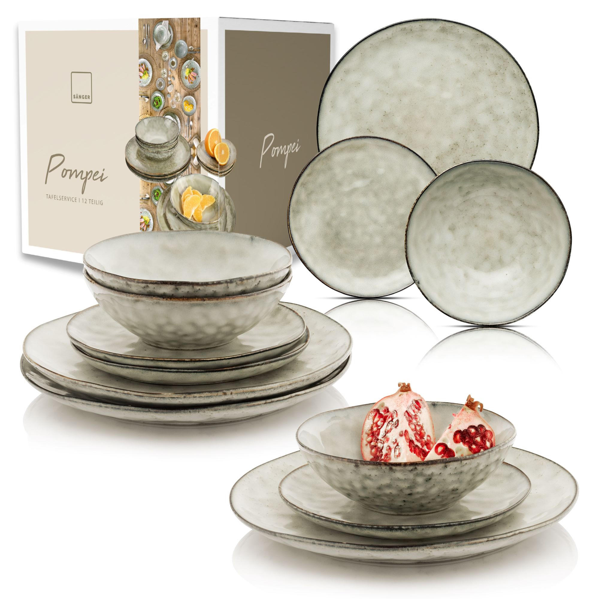 TAFELSERVICE POMPEI - 12 teilig aus Steingut - Beige, Keramik (35.4/33/36.29cm) - Sänger