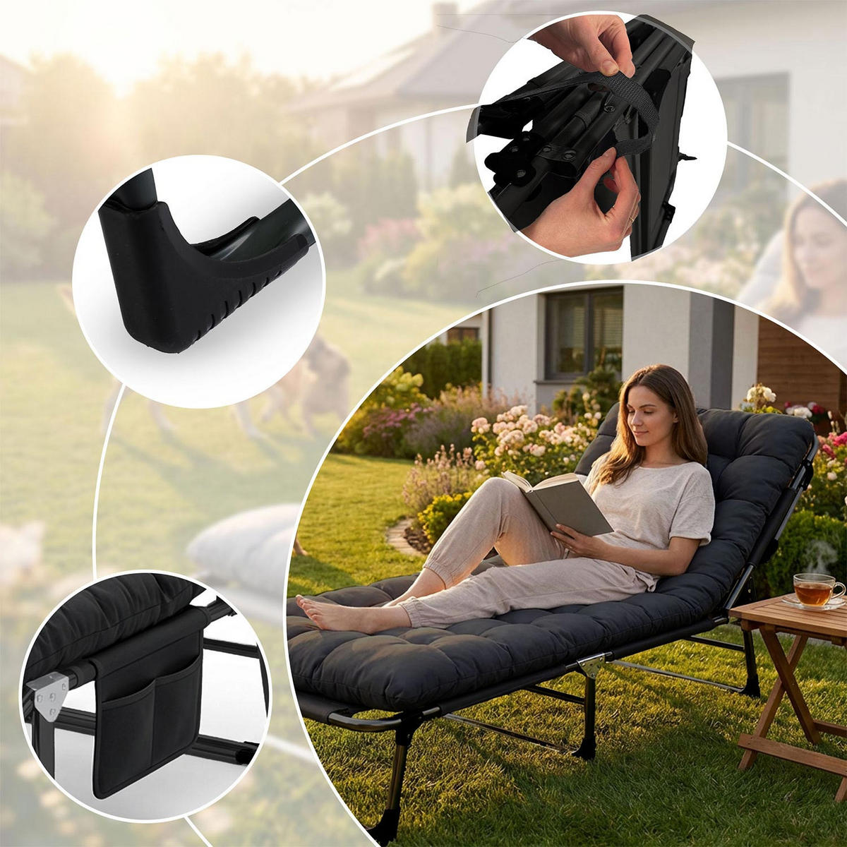 GARTEN-RELAXSESSEL Klappbarer Dream - Schwarz, Metall (67/75.5/193cm)