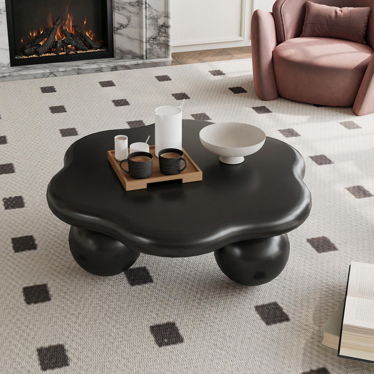 COUCHTISCH 79/79/31 cm schwarz aus MDF und Kunststoff mit rundem Design - Schwarz, Holzwerkstoff (79/79/31cm) - OKWISH