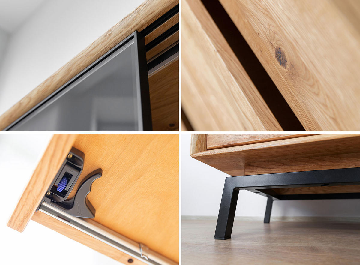 VITRINE Modern Loft Eiche Natur 100 / 45 / 200cm - Eichefarben/Schwarz, Holz (100/200/45cm) - Feldmann-Wohnen