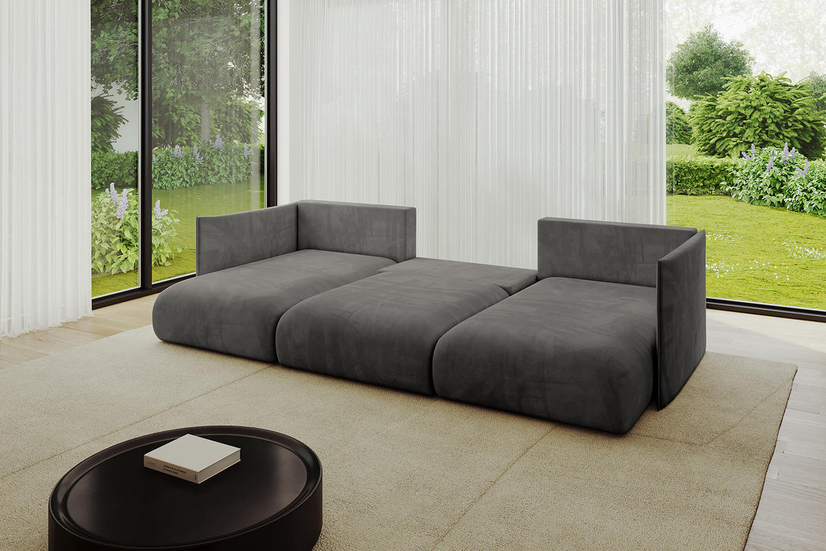 WOHNLANDSCHAFT mit Schlaffunktion und Bettkasten ONESK-U 304x165x40 Dunkelgrau Velours - Dunkelgrau, Holzwerkstoff/Kunststoff (304/90/165cm) - ALTDECOR