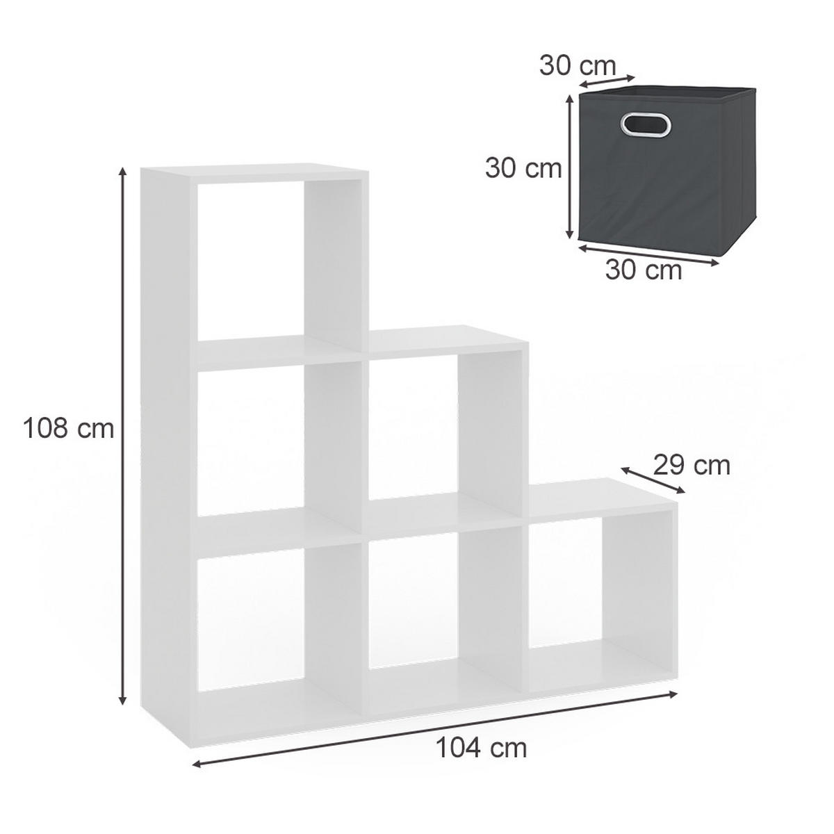 TREPPENREGAL Weiß 105 x 107.5 cm mit Faltboxen opt.3 - Weiß, Holzwerkstoff (107.2/107.8/29cm) - Vicco