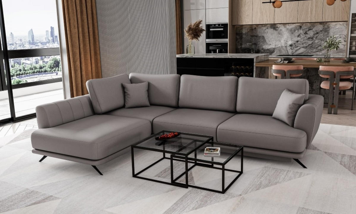 ECKSOFA mit Schlaffunktion und Bettkasten - Schwarz/Grau, Textil/Metall (276/191cm) - Eltap