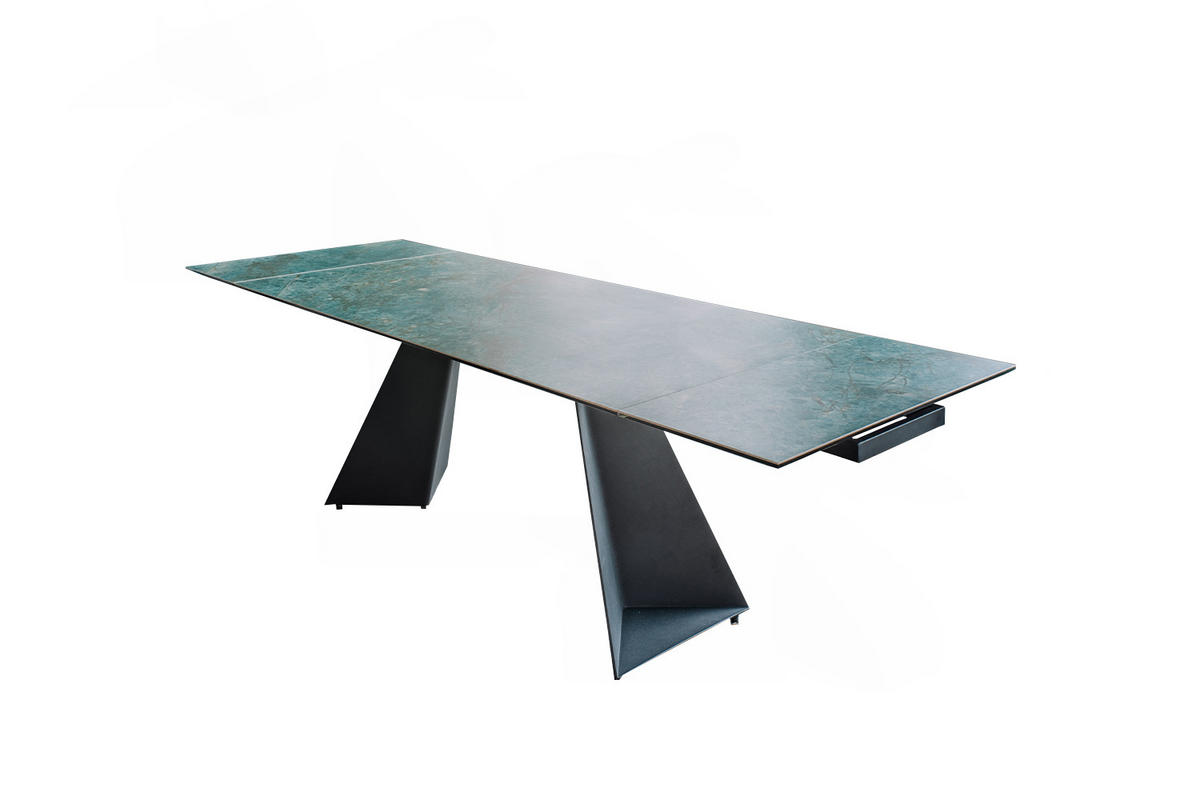 ESSTISCH LODI Grün Glas - Schwarz/Grün, Glas/Metall (200/100/76cm) - KAWOLA