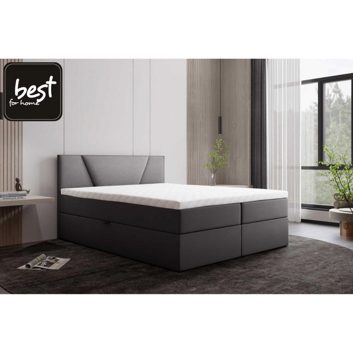 BOXBETT Jubilee Bonellfederkern inkl. Topper - Dunkelgrau, Holz/Holzwerkstoff (180/200cm) - Best For Home