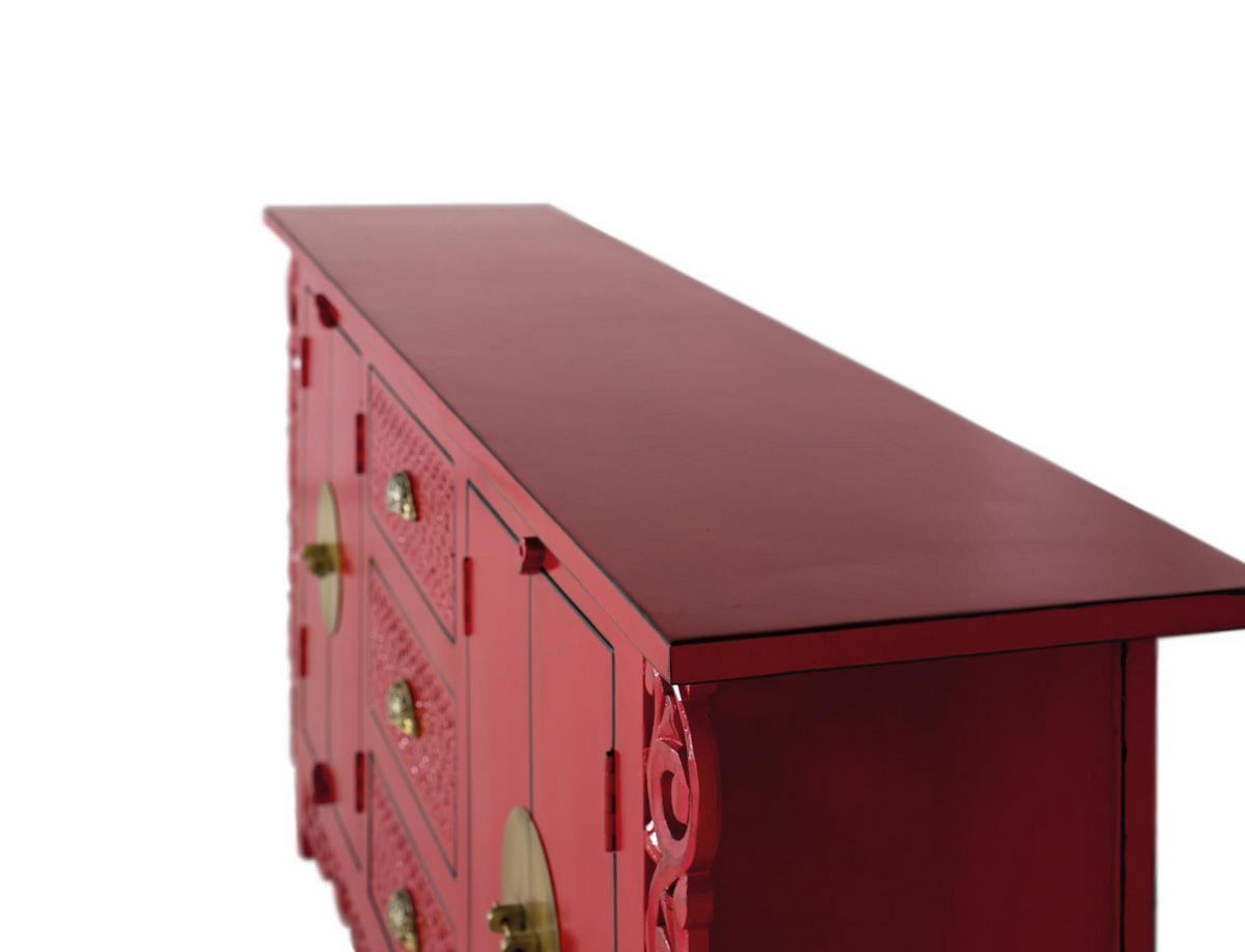 SIDEBOARD mit 2 Türen und 3 Schubladen aus Mangoholz - Rot, Holz (40/84/180cm) - Giner y Colomer