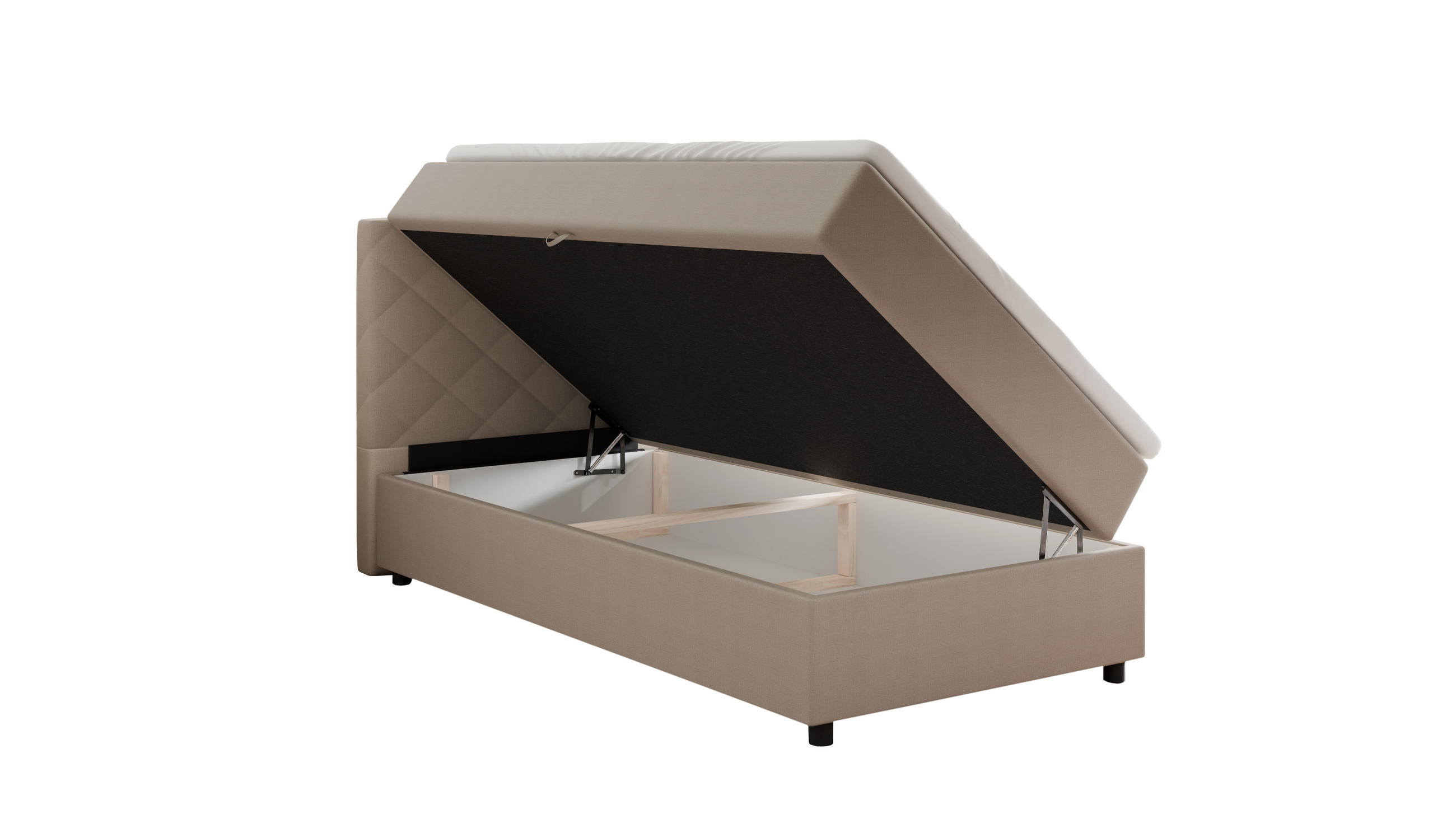 BOXBETT Diamaro 100x200 cm mit Bettkasten und Topper - Dunkelbeige - Beige, Holz (100/215cm) - Panda Möbel