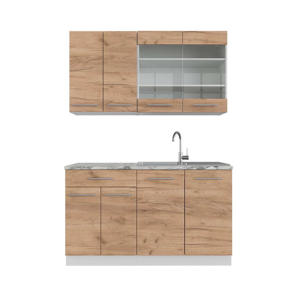 SINGLEKÜCHE Fame-Line Goldkraft Eiche/Weiß 140 cm ohne AP - Honigeiche/Eiche Wotan, Holzwerkstoff (140/81.6/46cm) - Vicco