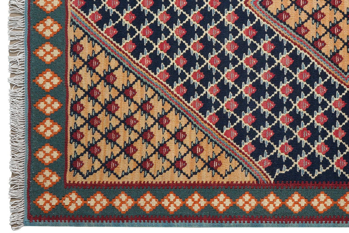 HANDWEBTEPPICH Kelim Senneh Blau 148/105 cm Schurwolle - Blau, Textil (105/148cm) - Looma