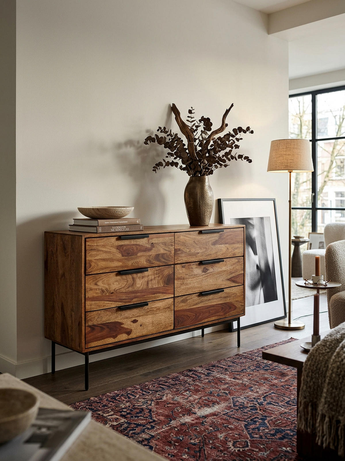 KOMMODE – Massivholz/Metall, 117x80x42 cm, 6 Schubladen, Industrial-Stil - Schwarz/Braun, Holz/Metall (117/80/42cm) - KADIMA DESIGN