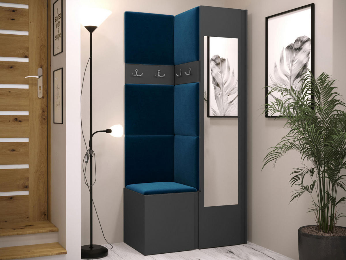 GARDEROBEN-SET Orion XXV - Blau/Graphitfarben, Holzwerkstoff/Kunststoff (82/186/46cm) - MIRJAN24