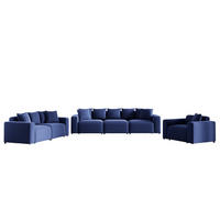 SOFASET Megan 3-2-1 In Salvador - Dunkelblau, Holzwerkstoff/Textil (327/75/98cm) - Fun Möbel