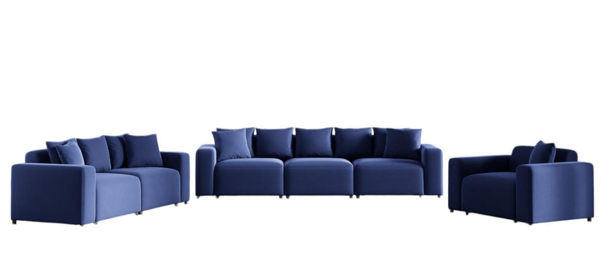 SOFASET Megan 3-2-1 In Salvador - Dunkelblau, Holzwerkstoff/Textil (327/75/98cm) - Fun Möbel