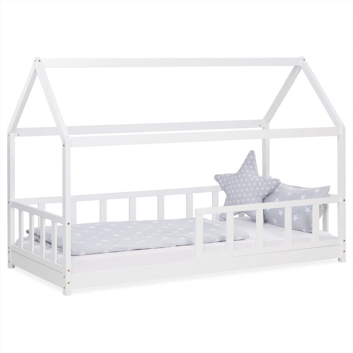 HAUSBETT 90/200 cm in Weiß mit Lattenrost Rausfallschutz - Weiß, Holz (90/200cm) - Homestyle4u