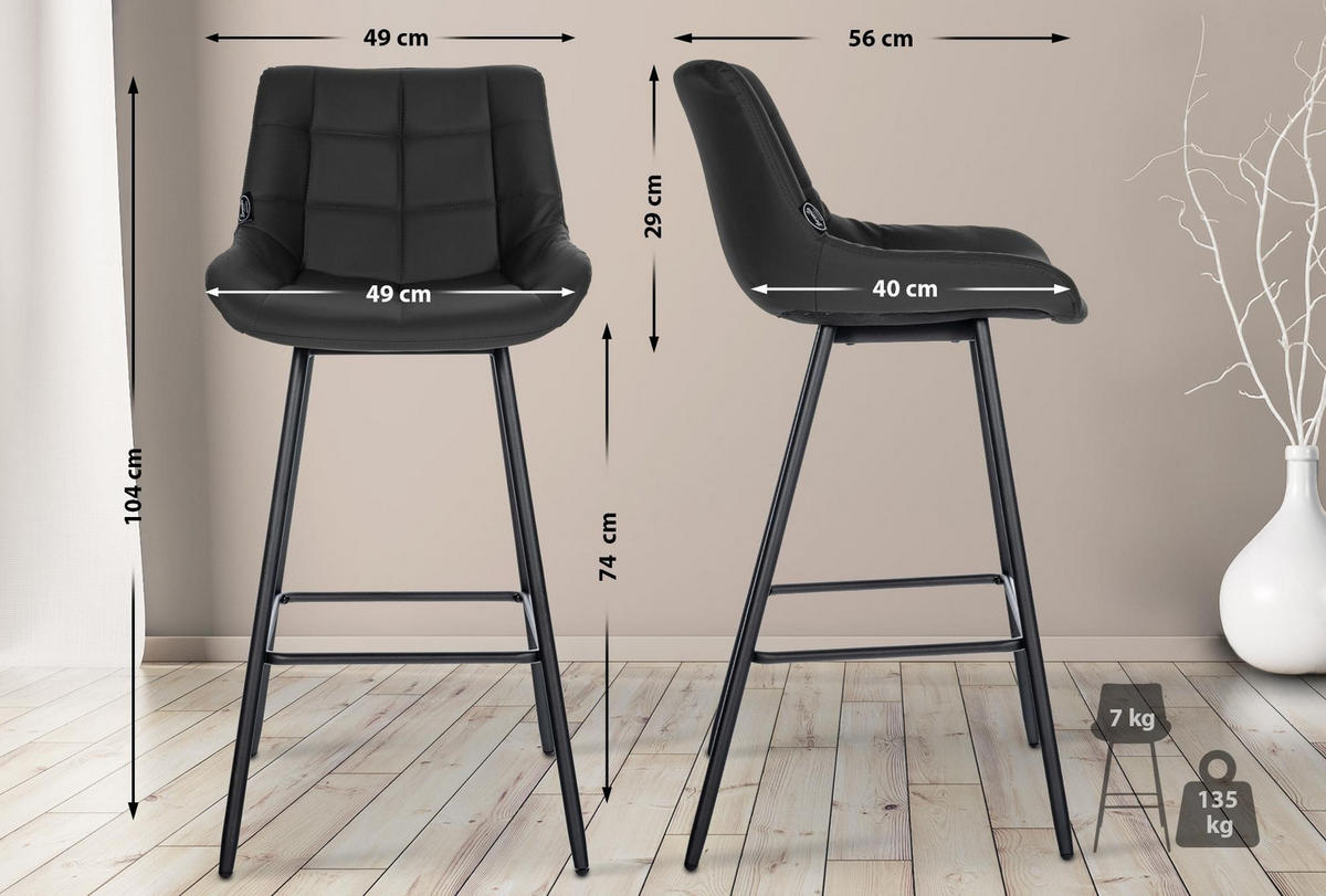 BARHOCKER Weston 104x49x56 cm schwarz - Schwarz, Kunststoff (49/104/56cm) - furnicato