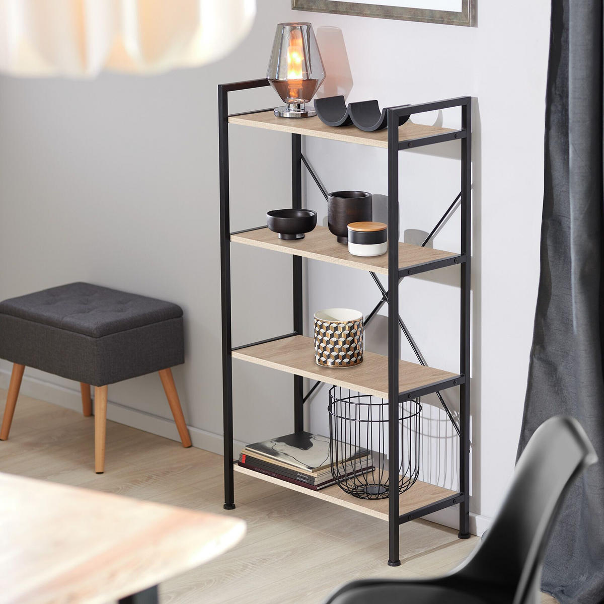 REGAL Leeds,inklusive Kippschutz, 67,5 x 31,5 x 121,5 cm,Industrial Holz hell, Eiche Sonoma - Naturfarben, Holz (31.5/121.5/67.5cm) - tectake