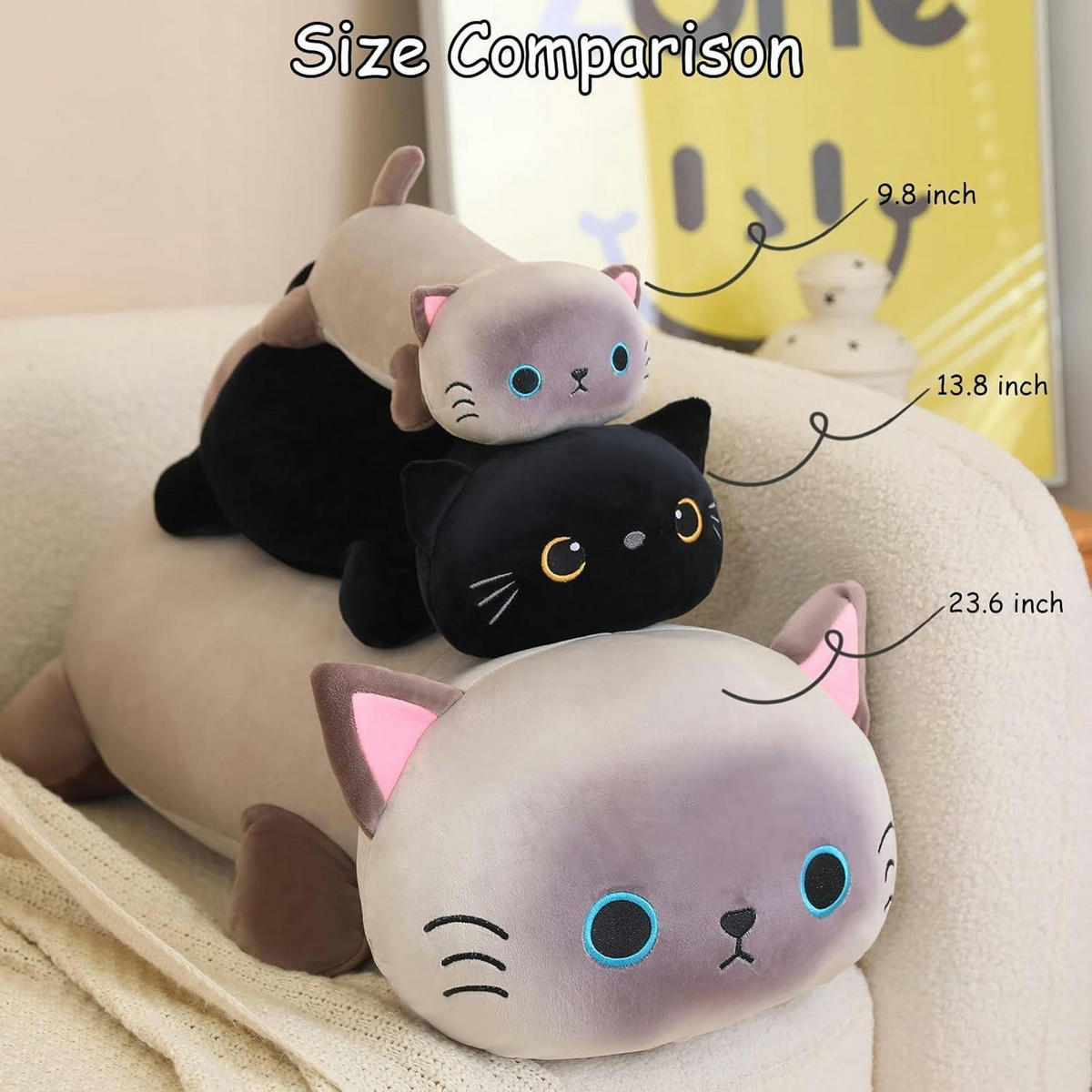 BESCHWERTES Plüschtier schwarze Katze als weiches Kissen und Spielzeug - Schwarz, Textil (12.7/20.3cm)
