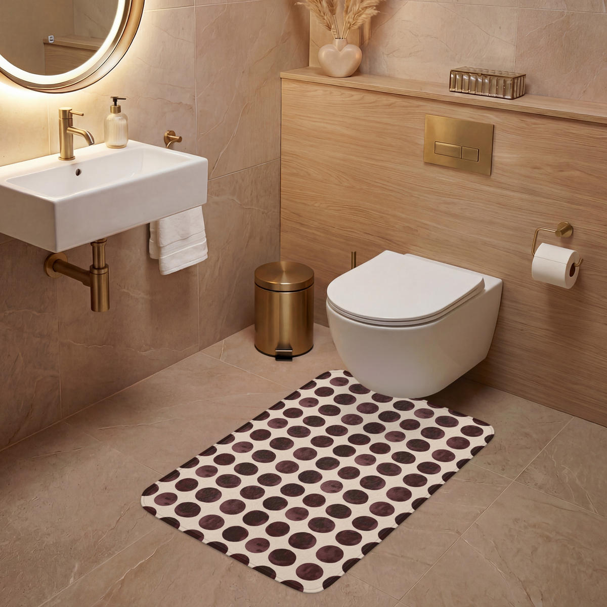 WC PŘEDLOŽKA Puntíky - Vzor - Hnědý 60x90 cm - bordeaux, textil/plast (60/1cm) - OnlyWow