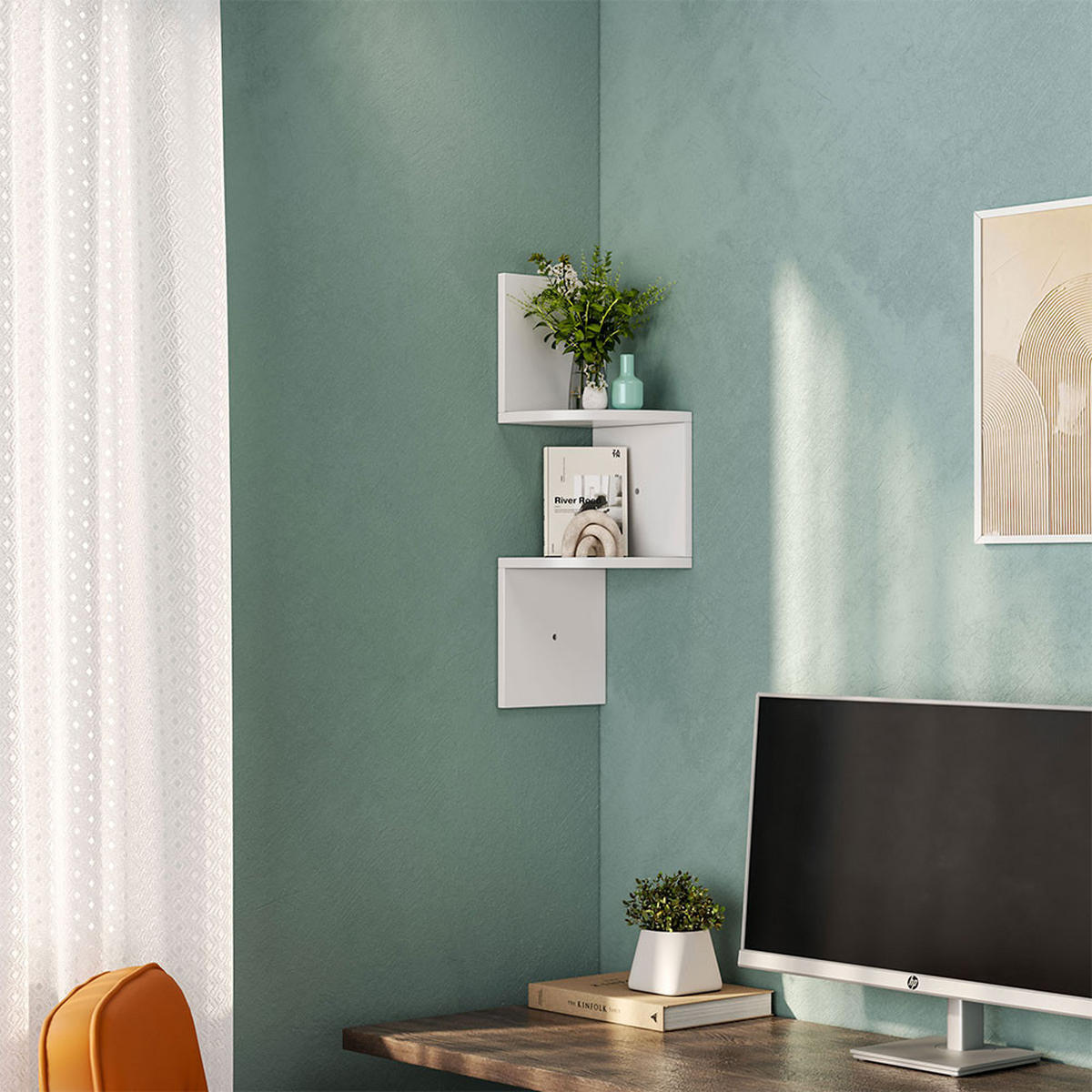 WANDREGAL 19.5/19.5/60.5 cm 2-Stufig Wandmontage Holz Weiß - Weiß, Holzwerkstoff (19.5/60.5/19.5cm) - Livingandhome