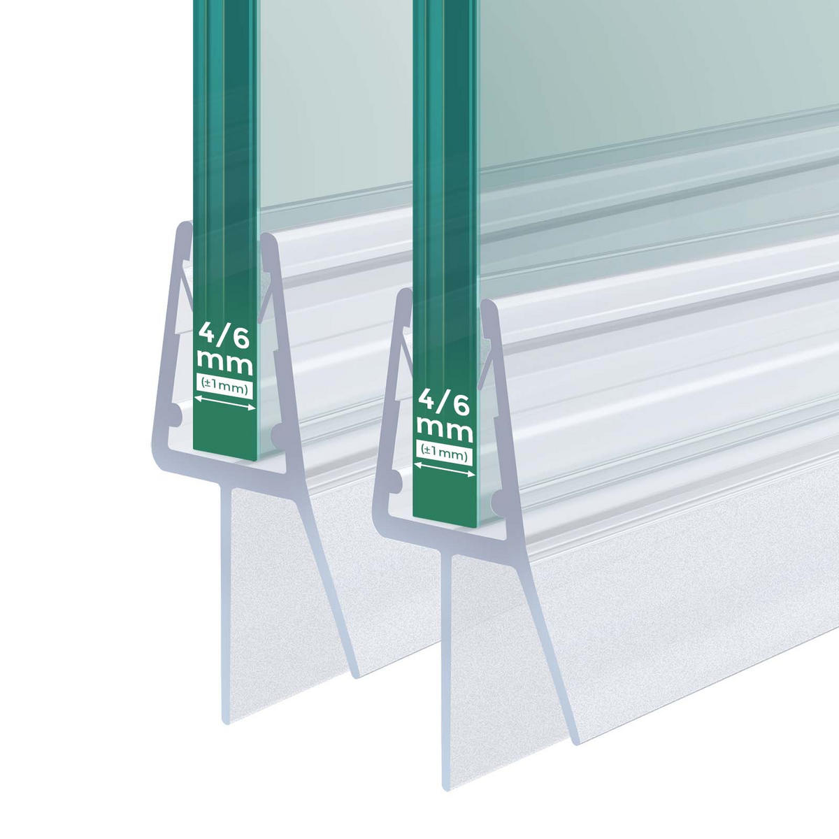 DUSCHDICHTUNG 2 Stück 100 cm für Duschtüren 4–6 mm transparent zuschneidbar - Transparent, Kunststoff (100/2.7cm) - S'AFIELINA