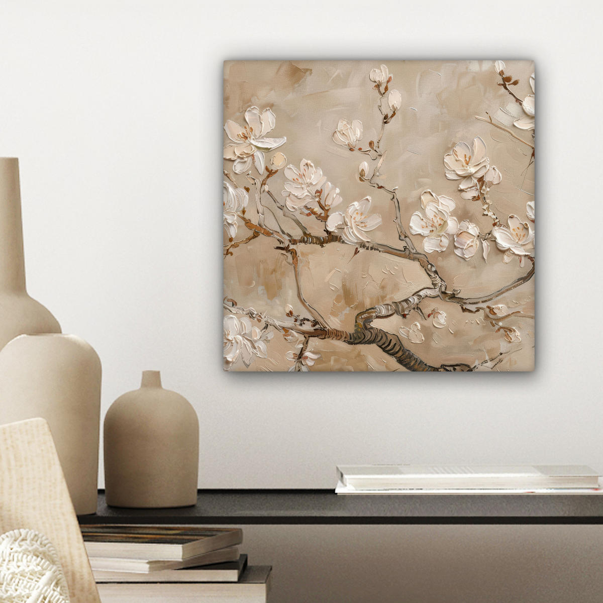 LEINWANDBILD - Blumen - Modern - Beige - Weiß - Blüte - 20x20 - Wandbilder - Beige, Textil (20/20cm) - MuchoWow