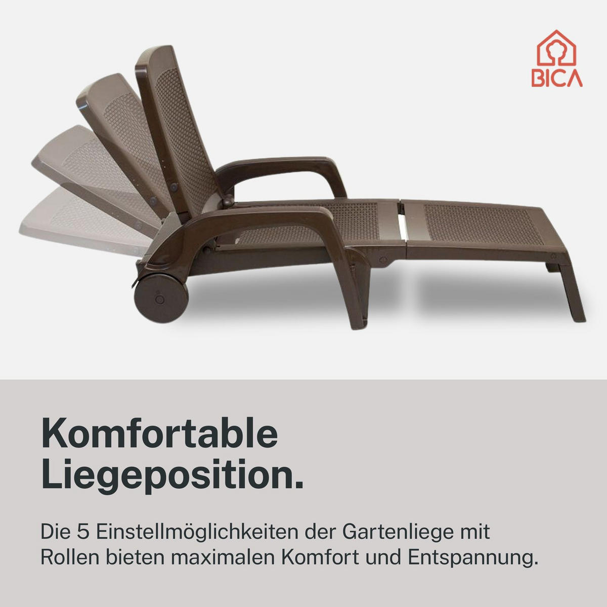 SONNENLIEGE Cancun in braun mit Rollen - Braun, Kunststoff (70/46/190cm) - BICA