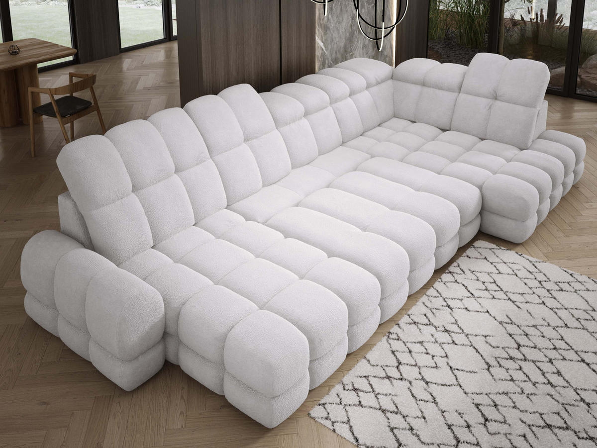 ECKSOFA TOLLO Anthology-stoff U-form 400x217x105 cm silber - Weiß, Holz/Textil (217/400cm) - DomoHome