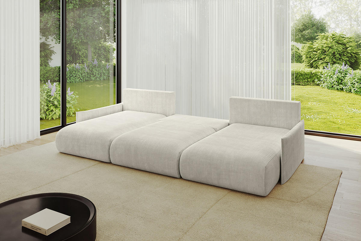 WOHNLANDSCHAFT mit Schlaffunktion und Bettkasten ONESK-U-v1 304x165x40 Hellgrau Cord - Hellgrau, Holzwerkstoff/Kunststoff (304/90/165cm) - ALTDECOR