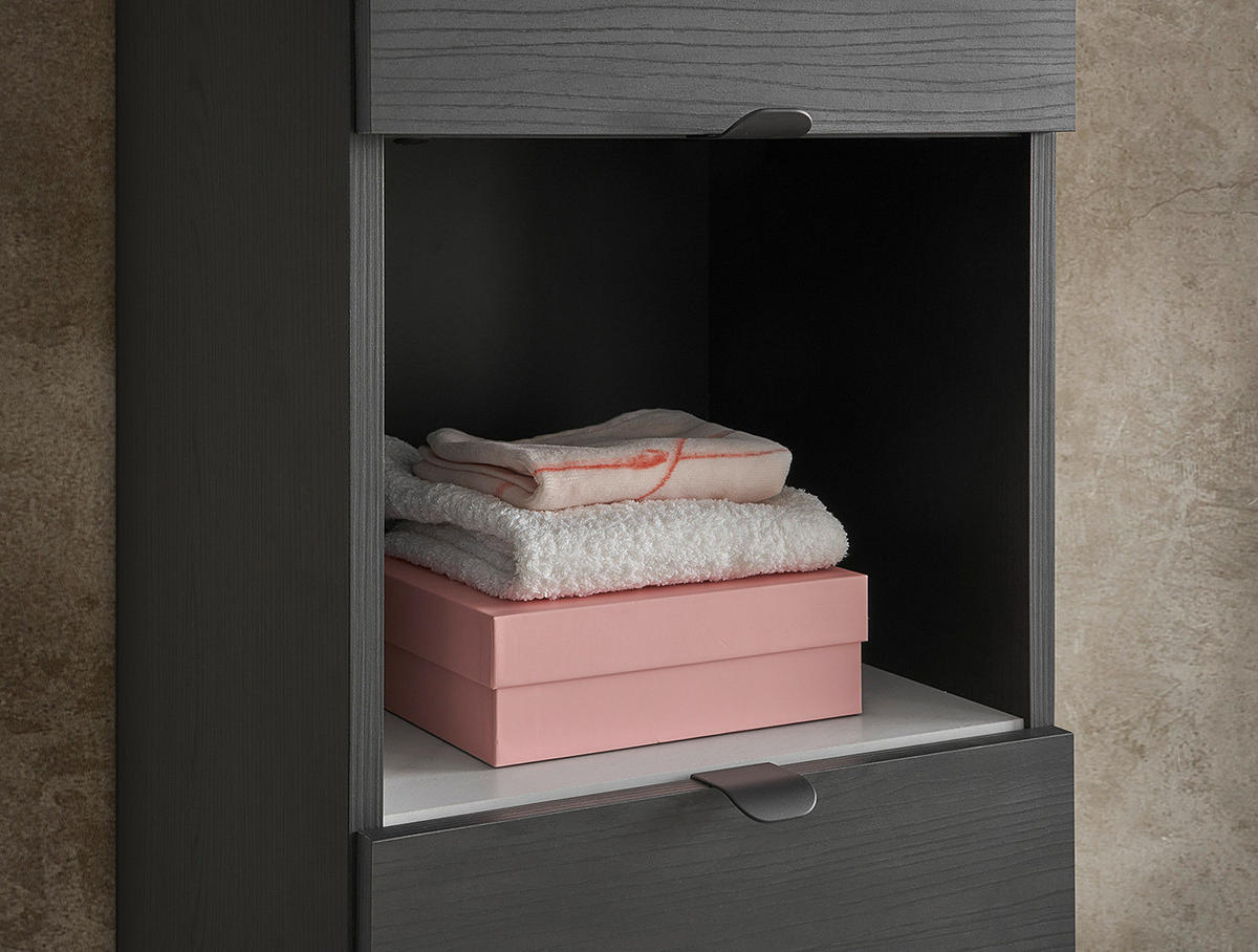 HOCHSCHRANK - Schwarz Struktur - Schwarz, Holzwerkstoff (38/195/32cm) - home24