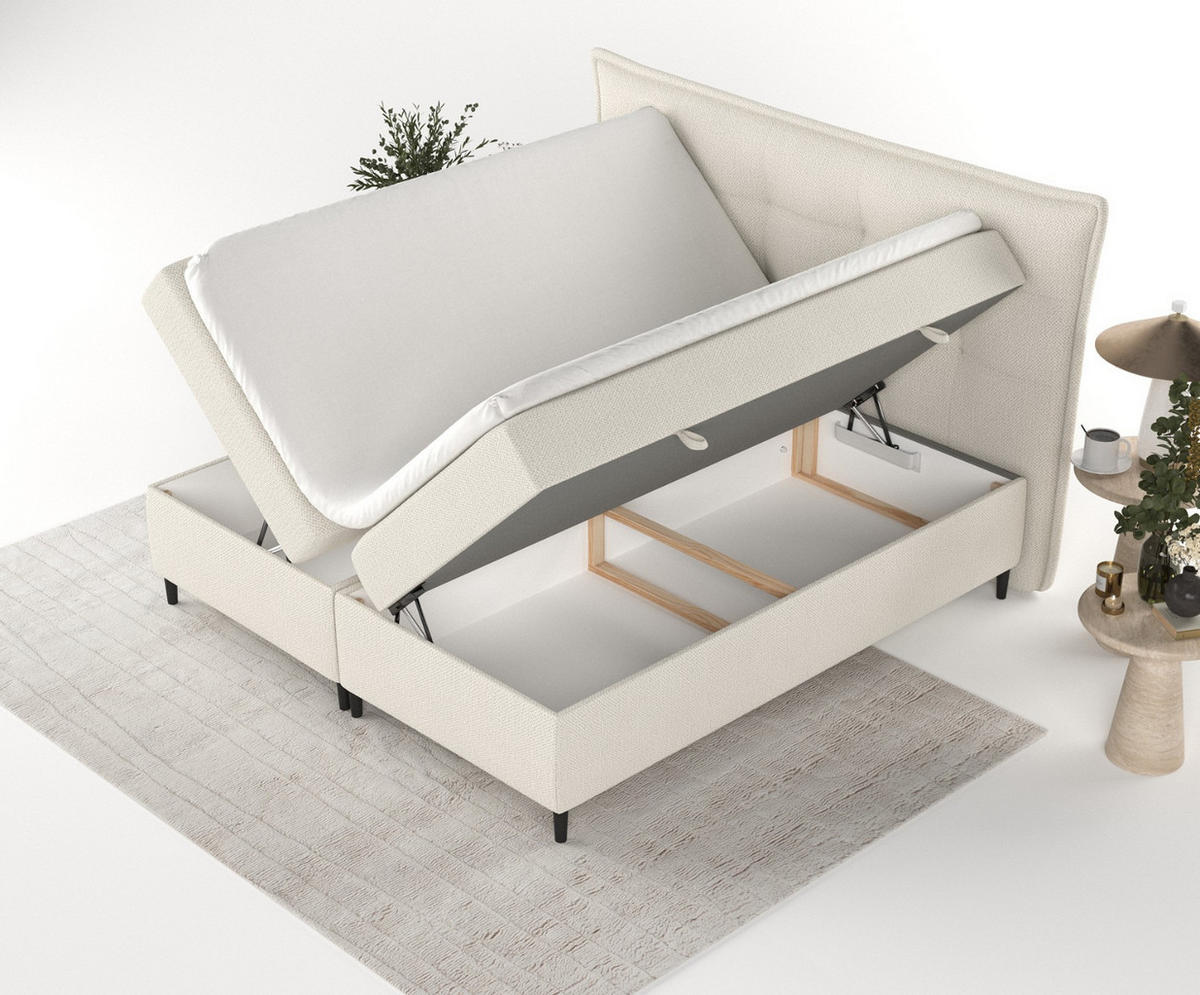 BOXBETT Las Palmas 200/200 cm Hellbeige im Alta Stoff - Sandfarben/Schwarz, Holz/Holzwerkstoff (200/200cm) - AltaBeds