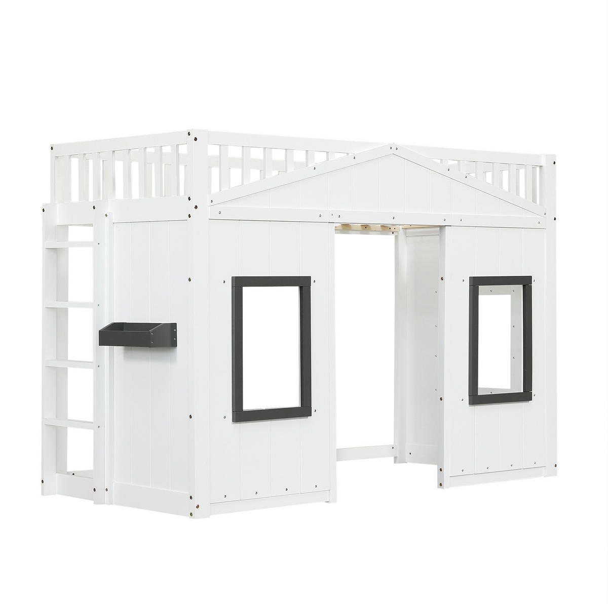 HOCHBETT 90/200 cm in Weiß mit Treppe, Fallschutz und Fensterdesign - Weiß, Holzwerkstoff (90/200cm) - Flora Grace