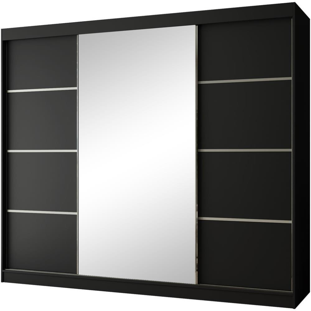 SCHWEBETÜRENSCHRANK Paco 250/215/61 3-türig schwarz mit Spiegel - Schwarz, Holzwerkstoff (250/215/61cm) - Beautysofa