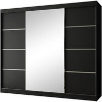 SCHWEBETÜRENSCHRANK Paco 250/215/61 3-türig schwarz mit Spiegel - Schwarz, Holzwerkstoff (250/215/61cm) - Beautysofa