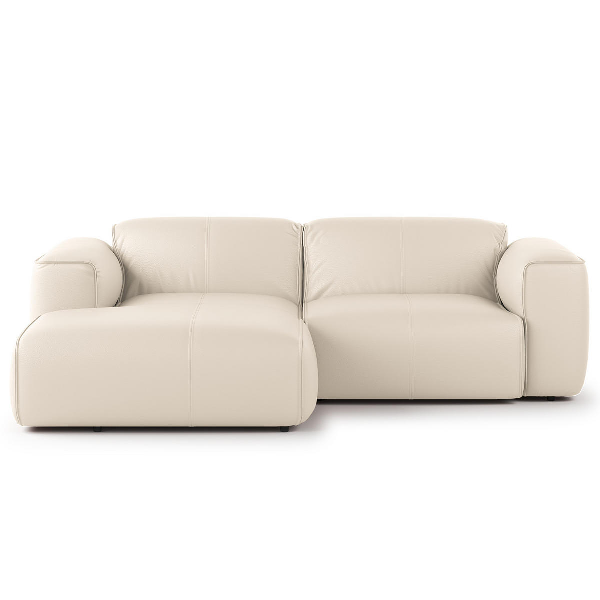 ECKSOFA mit XL-Longchair - Hellgrau/Schwarz, Leder/Kunststoff (260/171cm) - home24