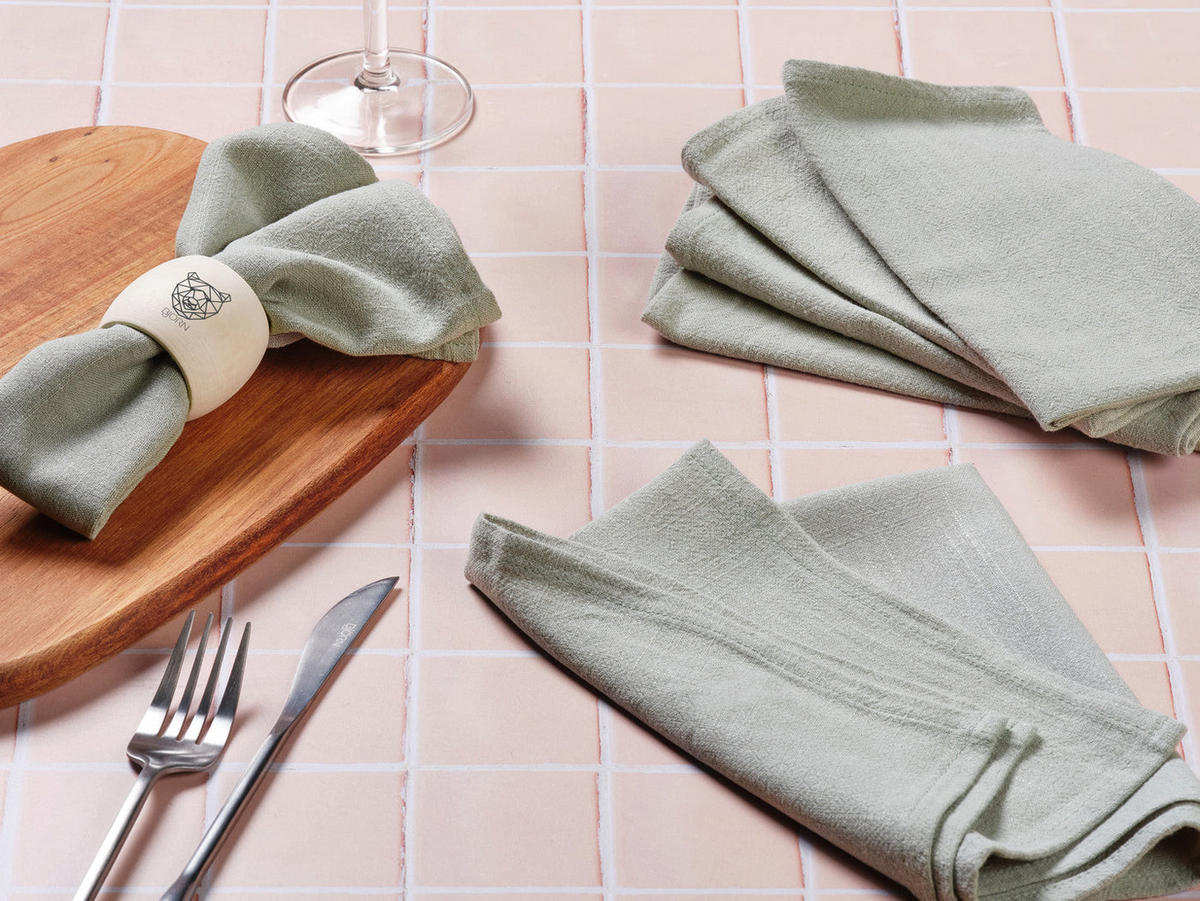 TISCHSERVIETTE - 6er-Set - Leinen und Baumwolle in Hellgrün - Grün, Textil (40/40cm) - Björn