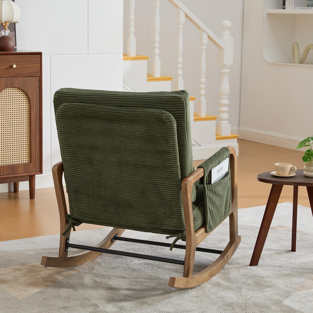 SCHAUKELSTUHL Relaxsessel mit Fußstütze,verstellbarer Rückenlehne,Cord,Grün - Grün, Textil (70/92/80cm) - LVHOM