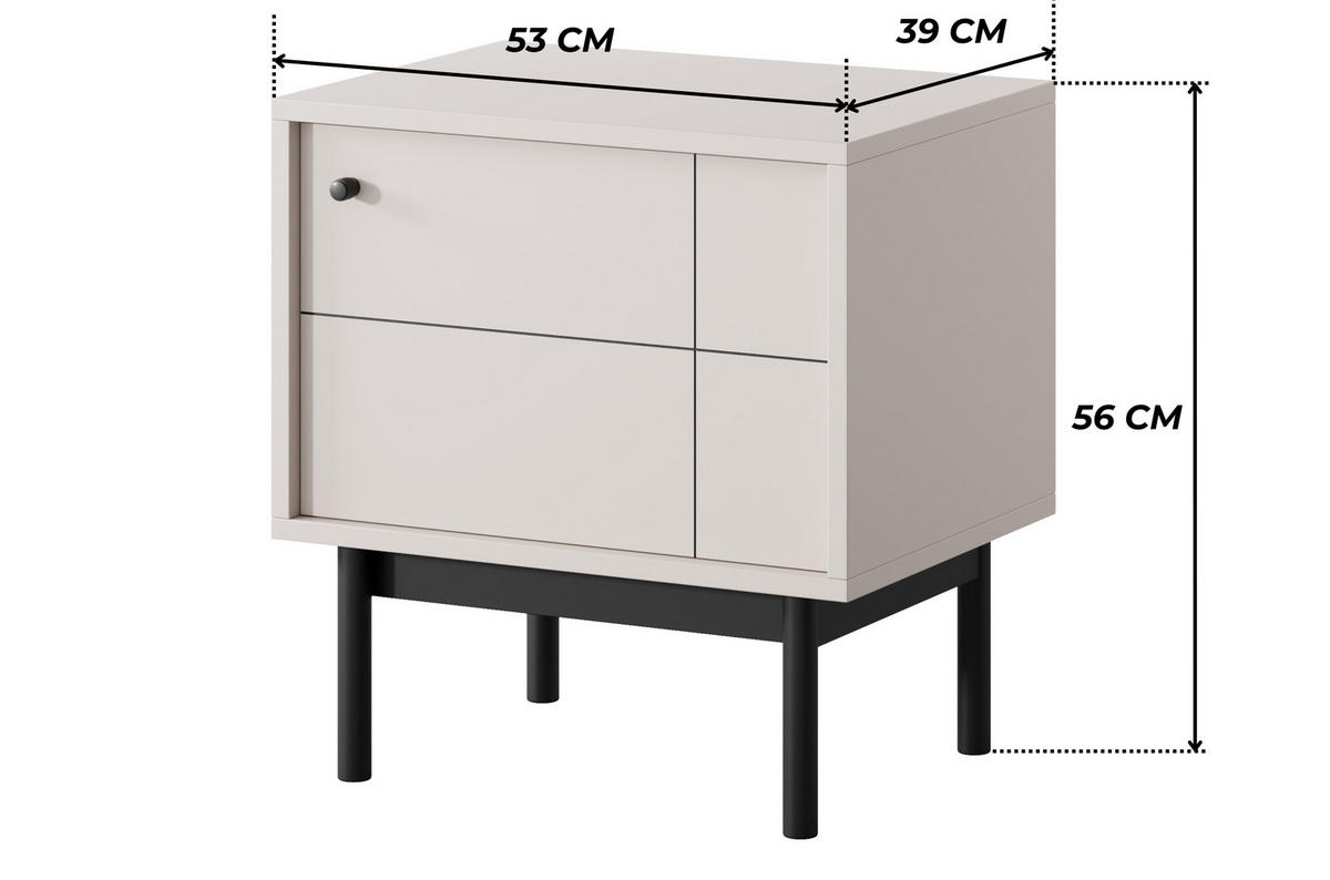 NACHTSCHRANK SORA SN1D (Cashmere, Gefräste Front, Haefele Soft-Close, Holzfüße) - Kaschmir/Schwarz, Holz/Holzwerkstoff (53/56/39cm) - Ravio