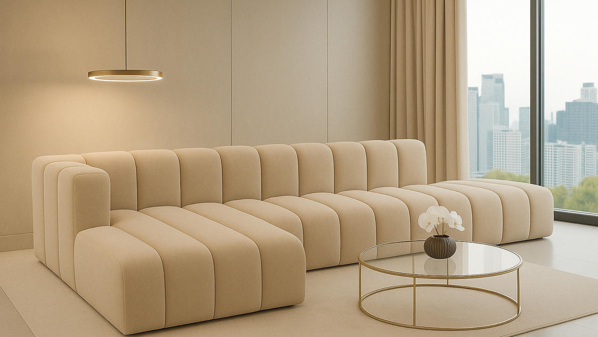ECKSOFA Mit Hocker GRAND L, Stoff Salvador, Beige, Links - Beige, Holz (386/179cm) - Kaiser Möbel