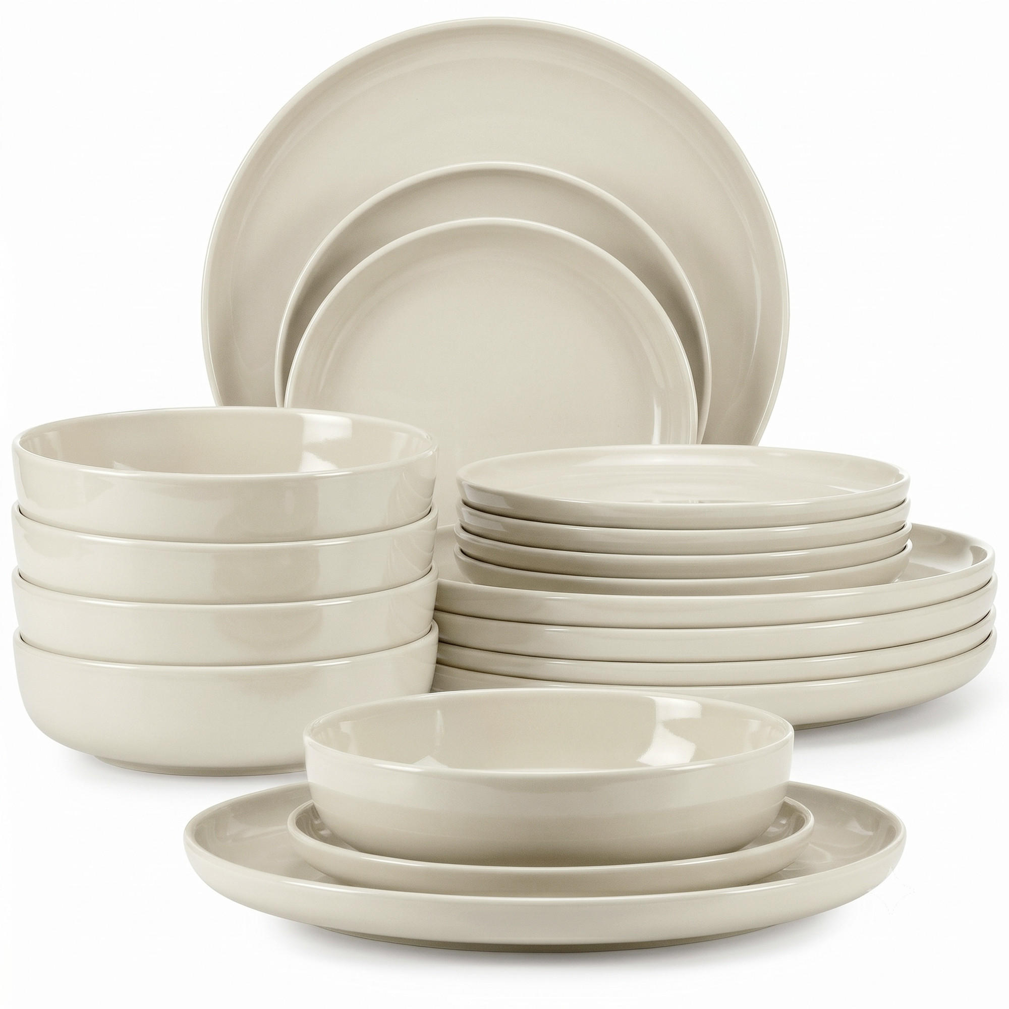 TAFELSERVICE VICTO 6 Personen 18-tlg Beige, Glanz - Creme, Keramik (27/2/27cm) - KONSIMO®